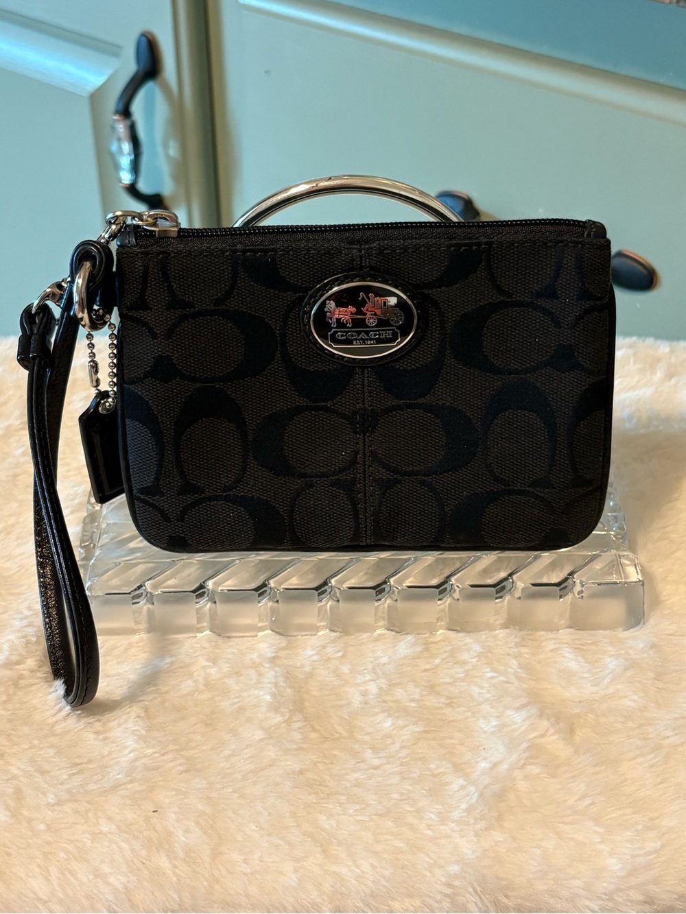 Coach Black and Brown Signature Logo Wristlet